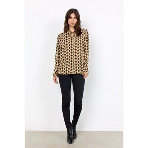 NWT SOYA CONCEPT VERONIKA 2 Black & Gold Geo Print Blouse